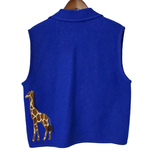 Lisa International Vest Size XL Giraffe Appliqué Safari Full Zip Wool Womens - Picture 6 of 10